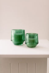 Green glass candle set