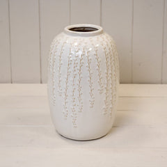 Cream ceramic Embossed vine patterned vase