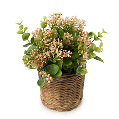 Babysbreath & Eucalyptus in Wicker Basket - Pink