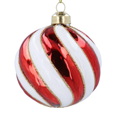 Glass Bauble Red/White Swirl