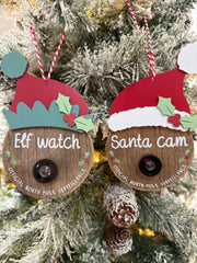 Elf and Santa camera hanging decoration