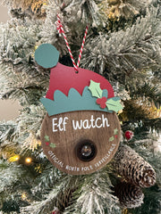 Elf and Santa camera hanging decoration