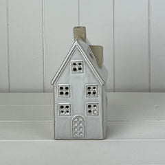 Glazed Ceramic House Ornament with Textured Detail and LED