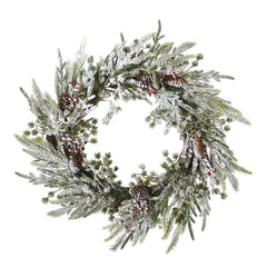 Snowy wreath with pinecones