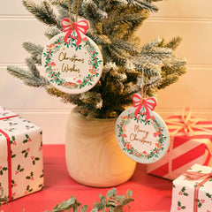 Hollies and berries ceramic bauble