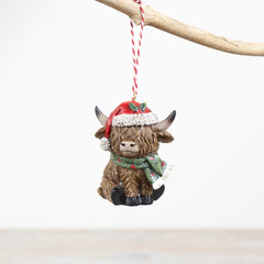 Festive Highland Cow Hanging Decorati0on