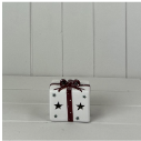 White Ceramic Present with Red Bow Decoration with LED