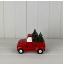 Red Ceramic Car Carrying Christmas Trees LED (13.5cm)