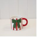 Red Bow and Green Striped Mug