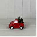 Red Ceramic Car Carrying Christmas Trees LED (10.5cm)