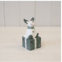 Nordic Green Reindeer sitting on LED Present